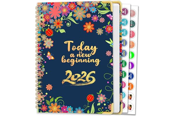 AEYAKA Agenda 2026 – Semainier & Mensuel Relié 15,8×21,7 cm, Design Floral, Organisateur avec Onglets, Notes et Autocollants, Planificateur de Productivité pour Bureau, Études & Maison A267