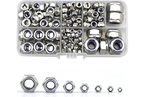 LEMIYOO 212 Pcs Lock Nuts Set, Nylon Insert 304 Stainless Steel Hexagonal Locking Nuts Assorted Kit (M3 M4 M5 M6 M8 M10 M12)