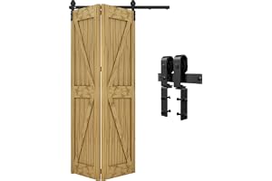 QINAIXQM 122 cm/4 fot dubbelvikt skjutdörrsbeslag skjutdörrssystem skjutdörr komplett uppsättning svart för 2 trädörrar 59 cm