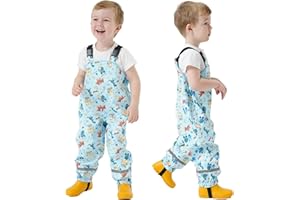 Fewlby Pantalon Impermeable Niños Niñas, Peto de Lluvia Pantalones Barro Mono Impermeable con Tiras Reflectantes Chubasquero Outdoor Traje Impermeable