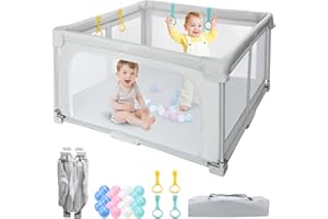 Growithu Baby Playpen Foldable 127 x 127 cm: Playpen for Indoor and Outdoor Use - Baby Playpen with Storage Bag, 20 Balls and 4 Rings