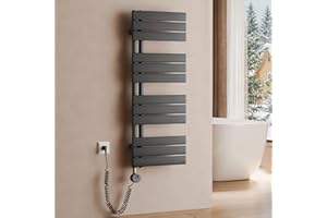 S'AFIELINA Scaldasalviette Elettrico con Termostato Antracite 1041x400mm 400 Watt Radiatore per Asciugamani con Resistenza Elettrica Timer Termoarredo per Bagno Pannello Laterale