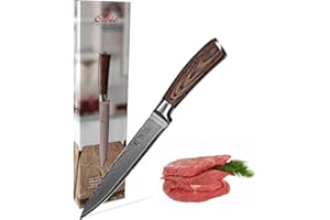 Wakoli EDIB couteau à viande damassé avec lame de 20cm extrêmement tranchante fabriquée à partir de 67 couches avec noyau VG10 I Couteau de cuisine en acier damassé avec manche en bois de pakka