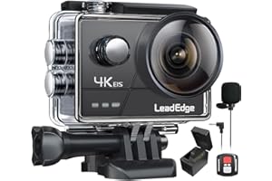 LeadEdge Action Cam 4K/30FPS 20MP EIS Bildstabilisator Externes Mikrofon WiFi Helmkamera Unterwasser 40M Wasserdicht Kamera 2.4G Fernbedienung 2x1050mAh Akkus Actionkamera Unterwasserkamera