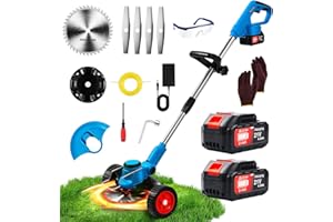 XBZZGMG Debroussailleuse Electrique 21V Coupe Bordure sans Fil avec Batterie 4.0AH et 3 Types De Lames Débroussailleuse à Batterie Diamètre de Coupe 20cm Légère à Faible Bruit pour Jardin Élagage