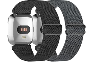 Larbolu 2 Pack Bracelets Compatible avec Fitbit Versa 2 Bracelet/Fitbit Versa Bracelet Femme Homme,Étirement réglable Nylon elastique Bracelet de remplacement Pour Fitbit Versa 2/Versa/Versa Lite/SE