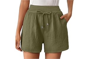 VUNCIO Short Lin Coton Femme été Chic Leger Fluide Pas Cher Shorts Habillé Femme Grande Taille élastique avec Poches Confortable Ample Mode 2025 Casual Sport Jogging Pantalon Court