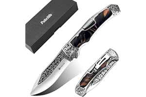 Poktlife Navaja Plegable,Acero Inoxidable de Bolsillo Navaja,Cuchillo Supervivencia con Mango de Madera,Navaja Caza Pesca,para Acampar, Picnic,Caza (Madera Negra)