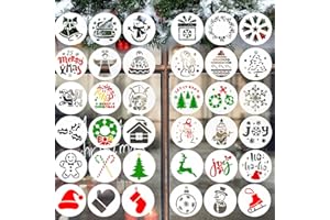 TADAE 36 plantillas de dibujo de Navidad para manualidades, reutilizables, 3 x 3 pulgadas, pequeña plantilla de Navidad para pintar en madera, manualidades, adornos de madera (redonda)