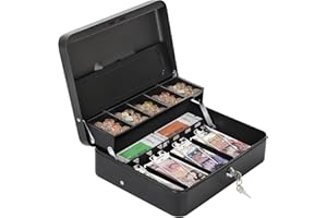 LIANTRAL HAITRAL Geldkassette abschließbar, Banknoten und Münzsafe, Geldkasse aus Metall, Tragbare große Geldkassette mit 2 Schlüsseln - B 30 x T 24 x H 9 cm, Schwarz