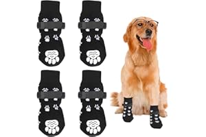 SUGHAW 4 PCS Calzini Antiscivolo per Cani, Calzini per Cane Gatti Doppia Faccia, Protezioni per Zampe di Cane Cinturino Regolabile Cinghie Regolabili Scarpe Controllo Trazione per Interni All'aperto (M)