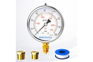 Hansfelds pressure gauge63mm*1/4"BSP,bottom mount liquid filled glass window, brass internal and connection dual scale bar/psi, accuracy 1.6 (0-160 bar)