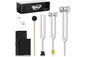 POGOLAB Set de diapasons de guérison (128Hz, 256Hz, 512Hz) avec socle en cristal pour chakras, thérapie sonore, méditation, yoga et détente spirituelle