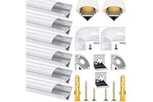 Chesbung Led Aluminum Profile for LED Strip Lights, 6 x 1M/3.3ft V Shape Aluminum Channel with Corner Connectors and White Cover, Strip Channels and Strip Diffusers with End Caps and Mounting Clips