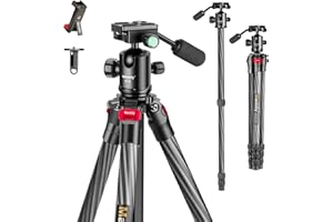 Treppiede Fotocamera Manbily 162cm Treppiede da Viaggio con Monopiede Leggero Treppiede Smartphone in Fibra di Carbonio con Testa a Sfera Panoramica a 360° per Videocamera DSLR Camara (YS-254C+YF-0)