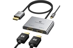 THANDBLE DisplayPort to Dual HDMI Adapter (4K@60Hz) DP to HDMI Splitter for Dual Monitors Extended Display MST Display Port 1 in 2 Out Hub for PC, Graphics Card