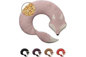 LESCHI Cuscino cervicale termico per microonde - 100% cotone e grano biologico - Cuscino riscaldante ideale per sciogliere tensioni a collo, spalle e schiena - Volpe, rosa