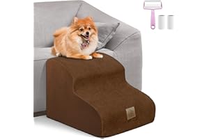 MIDOUAUTOUK Dog Steps for Small Dogs 2 Steps, Dog Stairs Pet Ramp for Sofa, Dog Ladder for Old Injured Pets Non-Slip, Send Lint Roller Set, Brown