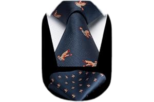 HISDERN Cravate Homme à Motif Animalier Cravates et Pochette Mariage Élégant Ensemble de Cravate Mouchoir Originale pour Fête d'affaires