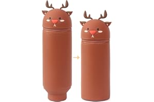 DBPBToU Trousse Scolaire Filles Garcons Trousse Kawaii Télescopique, 2 en 1 Trousse Enfant en Silicone, Trousse Crayon pour Fourniture Scolaire (Renne)