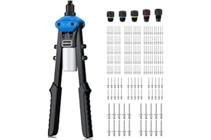 VORXEON 13" Heavy Duty Hand Riveter Tool Kit Professional Pop Rivet Gun with 200Pcs Rivets 3/32" 1/8" 5/32" 3/16" 1/4" for Furniture Car Trailer Boat