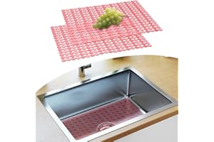Mlijzard Spülbeckenmatte Zuschneidbar 2 Stück Spülbeckeneinlage für Edelstahl Keramikspülen, Gegen Kratzer Ausrutschen, Leicht zu Reinigen, Einlage Spüle für Küche Bad, 40x30cm, Hellrosa Ohne Schere