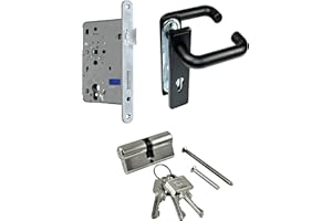 FH TÜRBESCHLAG SETS SN-TEC Stahltür/FH Tür Komplett Set Beschlag (beidseitig Drücker) + FH Schloss (DIN Rechts) + Profilzylinder
