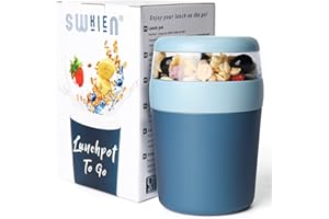 Swkien MüSlibecher to go,Jogurtbecher für Unterwegs mit löffel, Auslaufsicherer Joghurt groß(250ML+500ML) Spülmaschinenfest Lunchpot,Müsli, Becher für Arbeit, Schule,Picknick Reisen