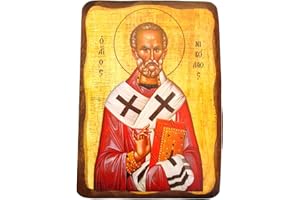 IconsGr Wooden Greek Christian Orthodox Wood Icon of Saint Nicholas / 1AP
