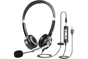 EARBAY USB Headset With Microphone For Laptop, PC Headphones With Mic Noise Cancelling, Computer Headsets In-Line Volume Control & Mute, Stereo 3.5mm Jack Super Clarity For Buisness Office Skype Zoom