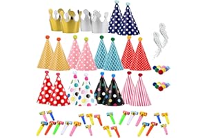 BPTZYLN 44 Pcs Sets Party Hats for Kids and Party Blowers for Kids, Birthday Children's Hats Cone Birthday Blowouts Colorful Blowers for Boys