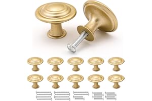 Misuyue Boutons de Meuble Or Mat, Poignée Meuble Vintage, 10 Pièces Boutons de Tiroir en Alliage de Zinc, 30mm Boutons de Portes pour Placards Commode Armoire, avec Vis Assorties