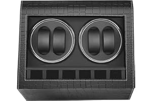 HBselect Watch Winder Lussuoso 4 + 6 Posizioni per Orologio Scatola Carica Orologio Automatico in Pelle PU Winder per Orologi Nero Espositore Orologi Rotatorio