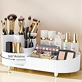 Oslen 360° Rotating Makeup Brush Holder Organizer with Drawers | Premium Large Makeup Organizer for Vanity, Bathroom & Deskto