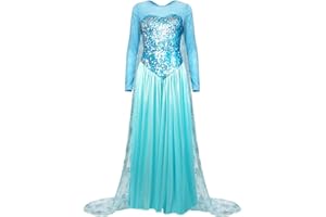 Nofonda Abito Congelato, Abito Lungo con Paillettes Blu, Costume da Gonna Principessa Elsa Splendid, Abito Elegante da Donna per Costumi, Halloween, Cosplay, Carnevale
