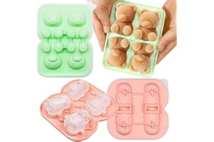 Stampo per Cubetti di Ghiaccio in Silicone,Forreen 2 Pezzi 4 Scomparti Vassoio per Cubetti di Ghiaccio con Coperchio Forma di Orso e Pinguino Reticolo di Ghiaccio per Bevande Refrigerate,Cocktail