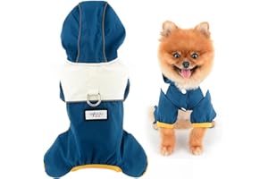 SMALLLEE_LUCKY_STORE Patchwork imperméable pour petit chien, veste de pluie à quatre pattes avec anneau en D Poncho de pluie à capuche réfléchissant léger pour yorkshire, chihuahua, bleu, taille XXL