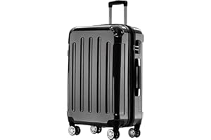 BEIBYE Hartschalen Koffer Trolley Rollkoffer Reisekoffer 4 Zwillingsrollen Polycabonat (Schwarz, Handgepäck 55cm-40L)