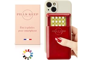 PILLS KEEP Etui pour plaquette de pilule contraceptive - A coller sur téléphone ou sur coque smartphone - Pilulier Made in France - Pochette boîtier pour médicament, carte bancaire, carte d’identité - Rouge