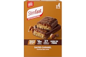 SlimFast Salted Caramel Meal Bar, 16 g Protein, 202 Calories, 27 Vitamins & Minerals, Have as a Meal Replacement for Weight Management or as a High-Protein Snack for Work, Gym & Travel, 4x60 g