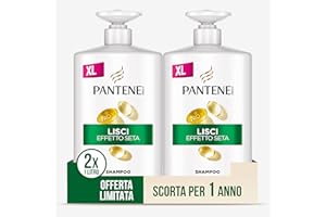 Pantene Pro-V Shampoo Lisci Effetto Seta per Capelli Crespi e Opachi, Deterge Delicatamente e Protegge i Legami del Capello, Senza Siliconi, Olio Minerale, Coloranti, Formato Maxi Convenienza 2x1000ml