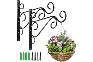 LLWQUANZSS 2 Pack Wall Hanging Basket Bracket, Iron Hanging Plants Bracket Black Fence Hooks with Screws for Lanterns, Wind Chimes (Black)