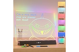 ‎BAILKIND LED Notiztafel mit Farben,Wiederaufladbares Acryl Whiteboard mit 9 Lichtmoden,35x25cm Neon-Leuchttafel für Nachrichten Memos Zeichnungen,Ideal für Zuhause/Schlafzimmer/Geschenk-Inkl.5 Marker schwarz