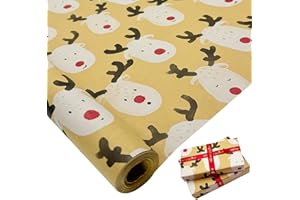 MJNEDY Rollo de papel para envolver regalos grande: papel de regalo kraft de tamaño grande de Navidad de 76 cm x 12 m, diseño festivo de cabeza de alce para envolver regalos de cumpleaños y Navidad