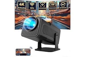 AILRINNI Proyector Portátil - Proyector 4K con WiFi 6 / BT 5.0, 200 ANSI Mini Proyector Portátil, 130 Pulgadas, 180 Grados Flip Proyectores para Cine Casa, Auto Keystone