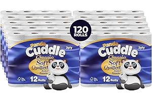 Panda Cuddle 3‑Ply Quilted Toilet Paper – Ultra Soft & Gentle Bulk Loo Rolls, Bulk Bathroom Tissue - Maxi Value Pack of 120 Rolls, Sustainable Gentle Bathroom Tissue, Unscented - Pack of 120
