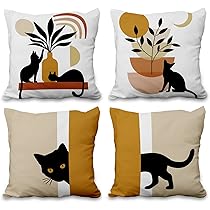 Nunubee Set Di 4 Federe Per Cuscini 45x45 Cm Con Stampa Gatto Cartone Animato - Fodera In Lino Per Soggiorno, Camera Da Letto, Divano, Regalo Carino - 2