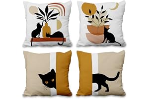 Aoihrraan 46 x 46 cm svart katt kuddfodral boho abstrakt konst fyrkantigt linne kuddöverdrag heminredning för bondgård utomhu