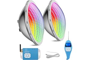 LyLmLe LED Piscine PAR56, 30W Projecteur Piscine 316L Acier inoxydable RGB Multicolore Synchroniseur Externe avec Télécommande, Angle de faisceau 120°, IP68 Etanche, AC 12V, Lot de 2