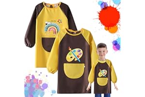 WDJLNZB Grembiule da Pittura Bambini, 2 Pezzi Grembiule per Pittura con Tasch, Impermeabile Scuola Maniche Lunghe per Bambini 6-12 Anni, Grembiule da Gioco per Pittura, Cucina, Scuola Artigianale